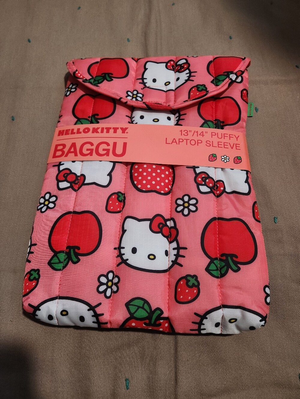 Hello Kitty Baggu Puffy Laptop Sleeve Case 13"/14" Pink Apple